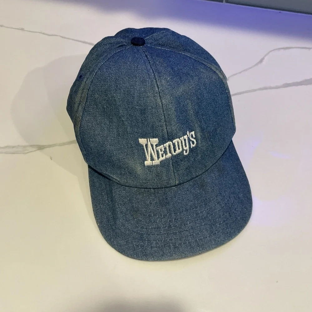 VTG Wendys Fast Food Restaurant Uniform Blue Denim Baseball Cap Hat Snapback